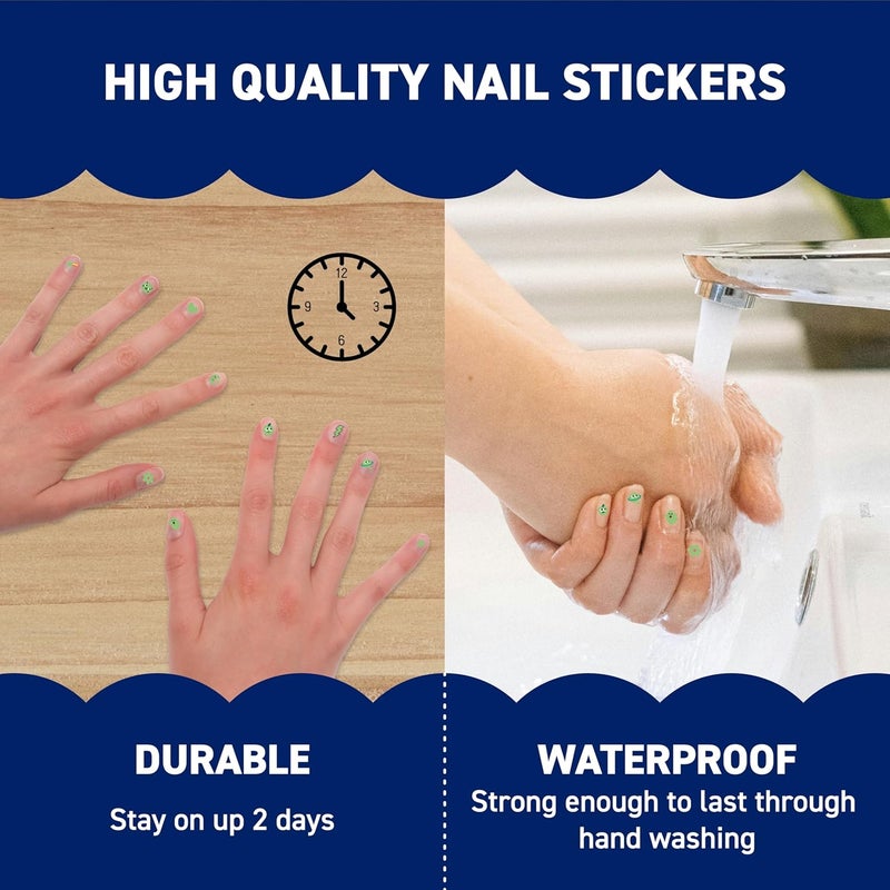 omY Glow in The Dark Nail Stickers for Kids - 200 Stickers, Waterproof, Durable, Fun, Creative Designs | Strong Enough to Last Through Hand Washing - Easy to Apply, Safe, Non-Toxic | Age 3 and Up - Image 4